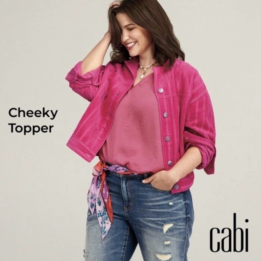 Cabi Women's Cheeky Topper Dark‎ Rose Pink Corduroy Jacket Size Medium 4124